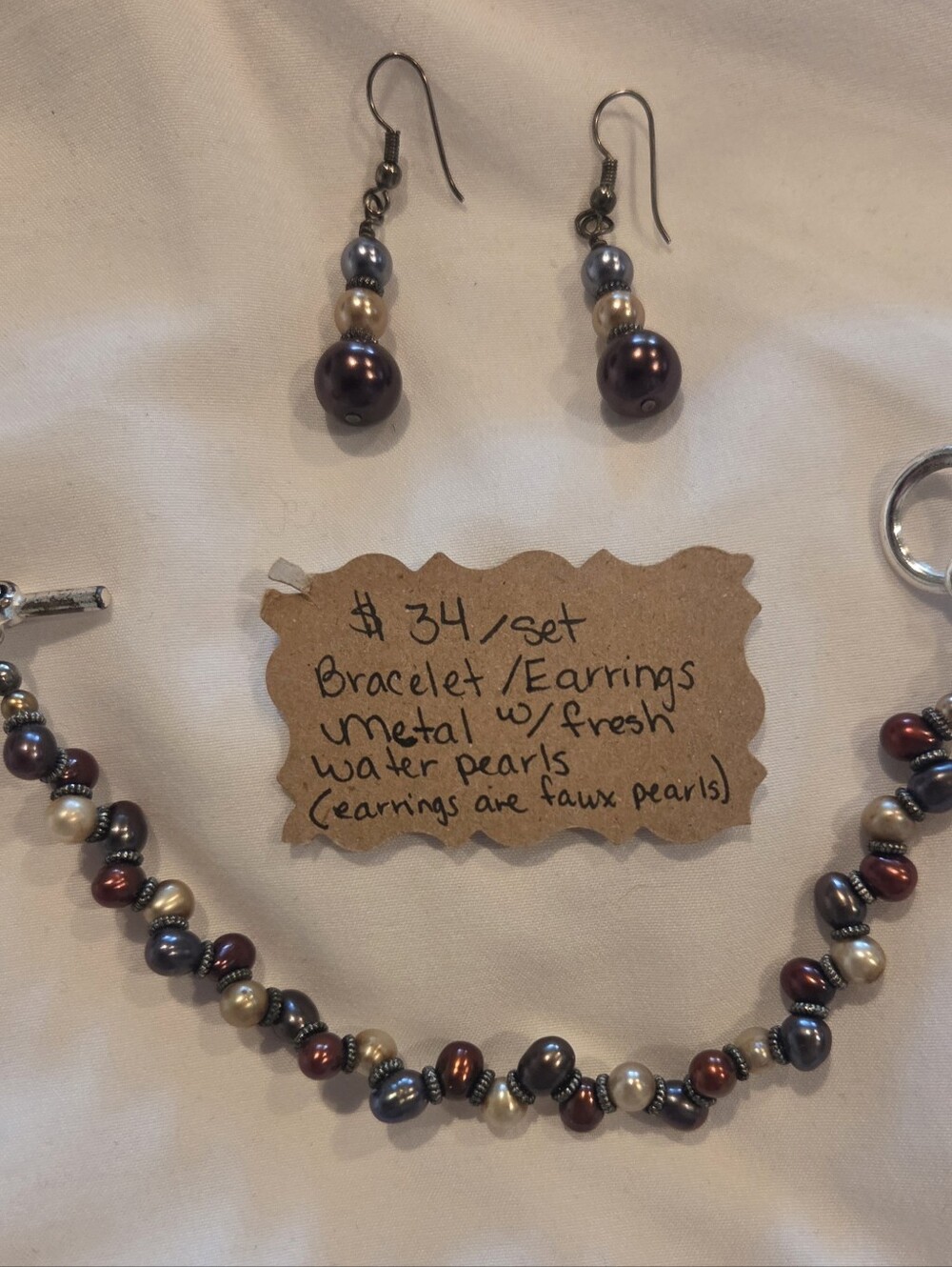 Freshwater Pearl Bracelet & Earrings Set in Multi-Color (handmade)
